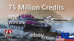 World of Tanks 75 Million Credits 3000+ WN8 60% Winrate 15 Days (WOT)